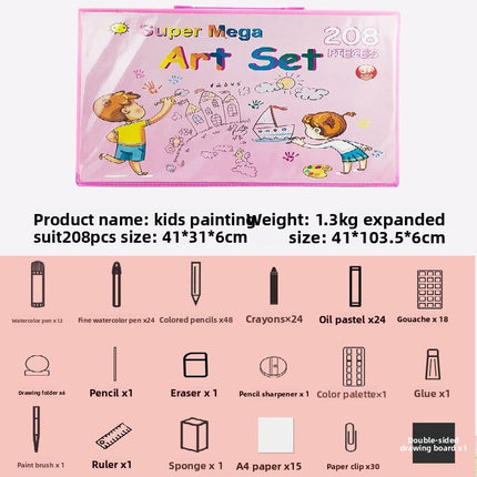 Blue 208-Piece Kids Art Set with Built-in Trifold Easel Drawing and Painting Kit for Students with Watercolor Pens Crayons and Pencils for Aussie Homes