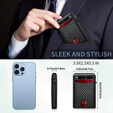Carbon Fiber Slim Bifold Wallet for Men with RFID Blocking Pop-up Card Ejector and Magnetic Closure Minimalist Design for Australian Daily Use