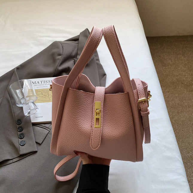Pink Retro 2-Piece Women's Bucket Bag Set with Removable Inner Pouch PU Leather Crossbody Handbag and