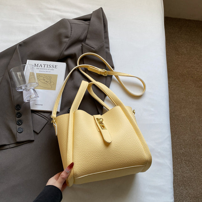 Yellow Retro 2-Piece Women's Bucket Bag Set with Removable Inner Pouch PU Leather Crossbody Handbag and