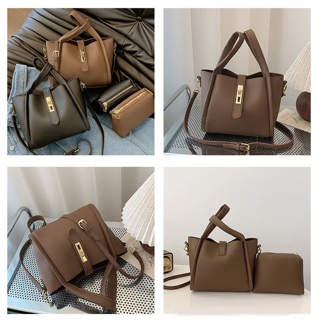 Yellow Retro 2-Piece Women's Bucket Bag Set with Removable Inner Pouch PU Leather Crossbody Handbag and – product detail