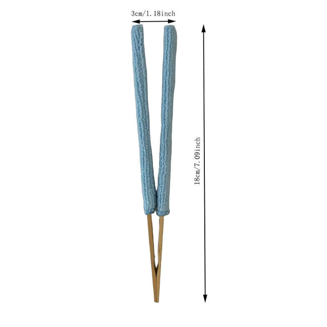 Blue 3 Pack Microfiber Plant Leaf Cleaning Tongs with Removable Sleeves and Natural Bamboo Handles for