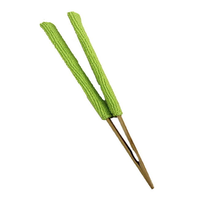 Green 3 Pack Microfiber Plant Leaf Cleaning Tongs with Removable Sleeves and Natural Bamboo Handles for