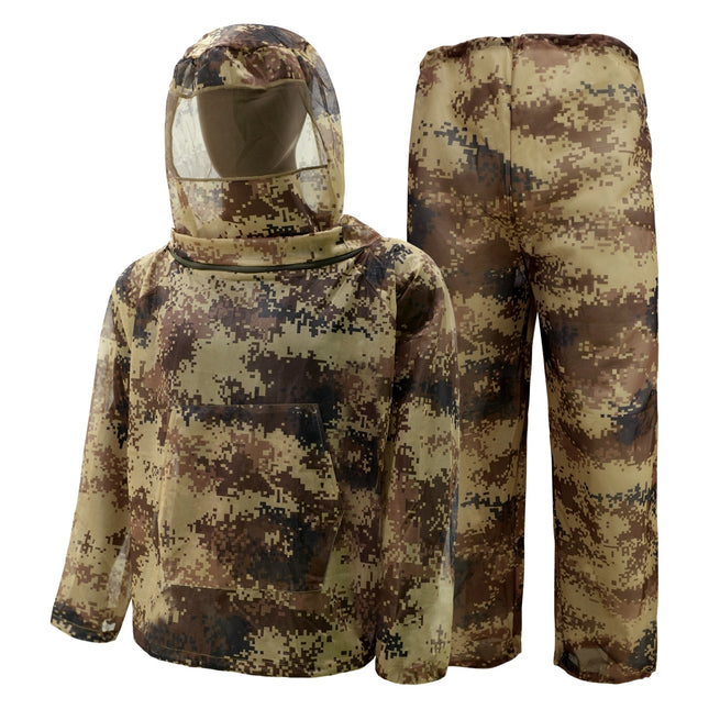 Desert Digital Camouflage Mosquito Repellent Suit Ultra-Fine Mesh Hooded Ghillie Suit for Outdoor Hunting