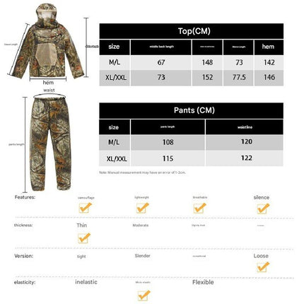 Jungle camouflage Camouflage Mosquito Repellent Suit Ultra-Fine Mesh Hooded Ghillie Suit for Outdoor Hunting Camping Fishing and Beekeeping(XL/XXL)