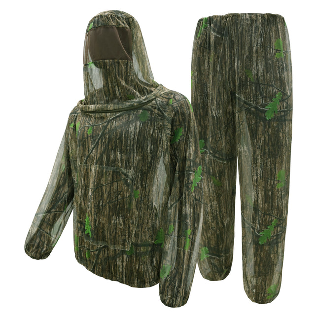 Bark and green leaves Camouflage Mosquito Repellent Suit Ultra-Fine Mesh Hooded Ghillie Suit for Outdoor