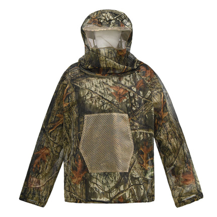 Bark and green leaves Camouflage Mosquito Repellent Suit Ultra-Fine Mesh Hooded Ghillie Suit for Outdoor Hunting Camping Fishing and Beekeeping(XL/XXL)