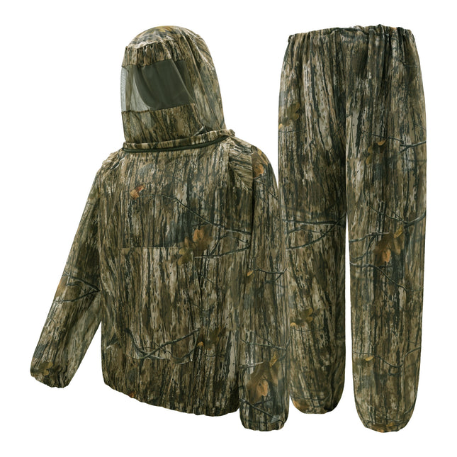 Bark and dead leaves Camouflage Mosquito Repellent Suit Ultra-Fine Mesh Hooded Ghillie Suit for Outdoor