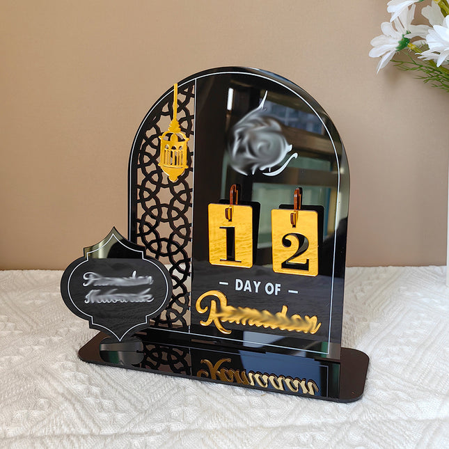 Black Acrylic Desktop Holiday Countdown Ornament with Mirrored Finish and Interchangeable Numbers 20cm x