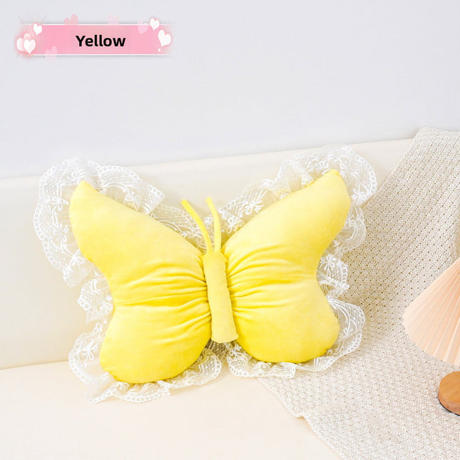 Yellow Elegant Butterfly Lace Throw Pillow 60x45cm Soft Decorative Cushion for Sofa Bedroom Office and Car