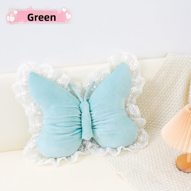 Green Elegant Butterfly Lace Throw Pillow 60x45cm Soft Decorative Cushion for Sofa Bedroom Office and Car