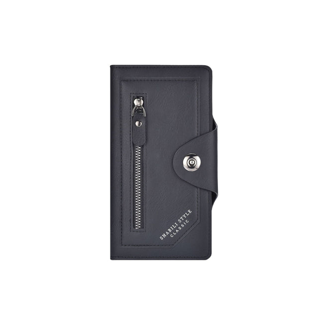 Black Vintage Men's Long Wallet Slim PU Leather Clutch with Multi Card Slots and External Zipper Pocket