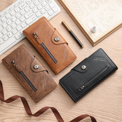 Black Vintage Men's Long Wallet Slim PU Leather Clutch with Multi Card Slots and External Zipper Pocket, Large Capacity Fashion Purse for Daily Use