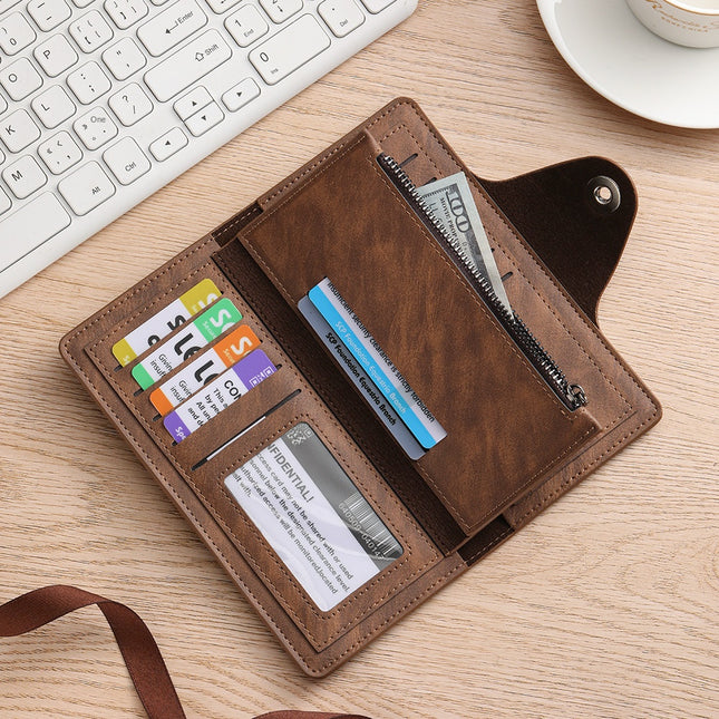 Dark coffee Vintage Men's Long Wallet Slim PU Leather Clutch with Multi Card Slots and – product detail
