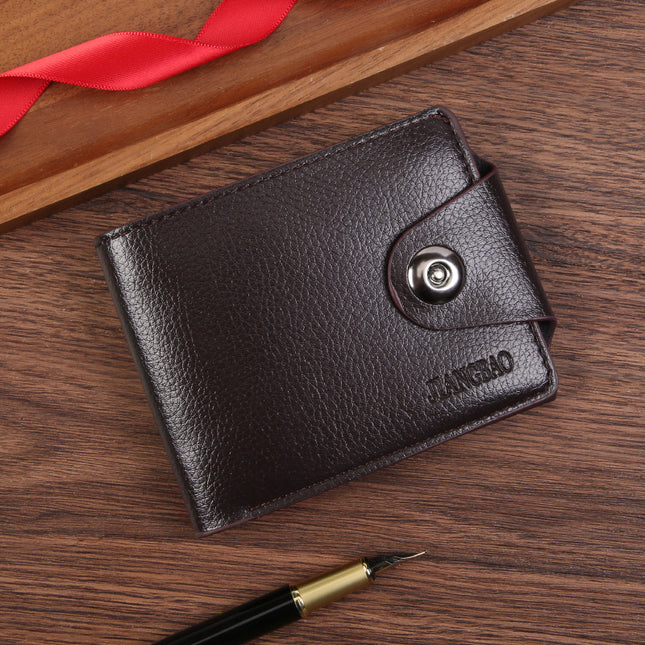 Coffee color Men's PU Leather Wallet with Magnetic Clasp and Zipper Pocket for Cards Cash and Coins Ideal