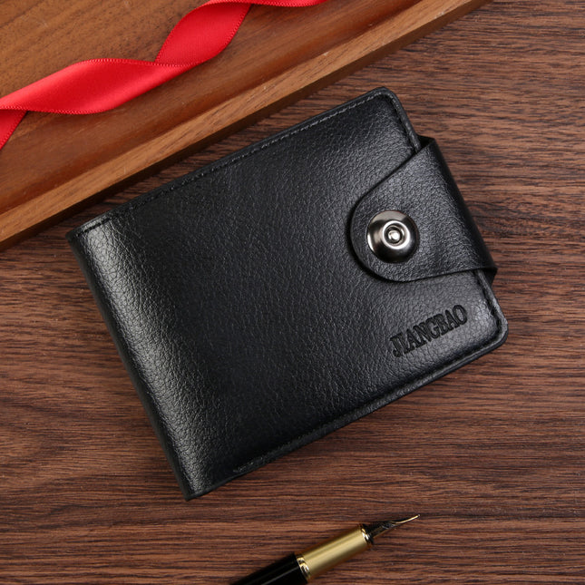 Black Men's PU Leather Wallet with Magnetic Clasp and Zipper Pocket for Cards Cash and Coins Ideal for