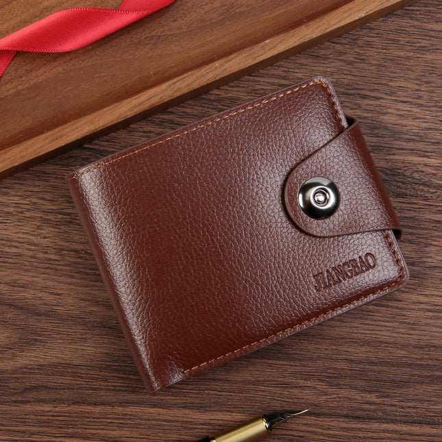 Brown Men's PU Leather Wallet with Magnetic Clasp and Zipper Pocket for Cards Cash and Coins Ideal for