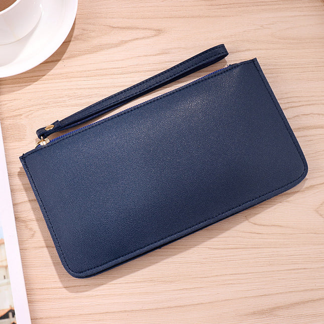 Sapphire blue Women's Soft PU Leather Double-Layer Zip Wallet with Wrist Strap Spacious Card Cash