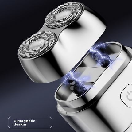 Silver Mini Electric Shaver with Dual Floating Heads Magnetic Suction and IPX5 Waterproofing for Men Travel Grooming Compact Rechargeable Razor AU Stock