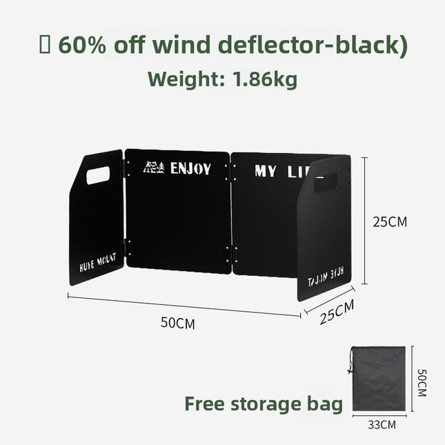 Black Heavy-Duty 4-Fold Camping Stove Windshield Portable Steel Wind Deflector for Outdoor Cooking and