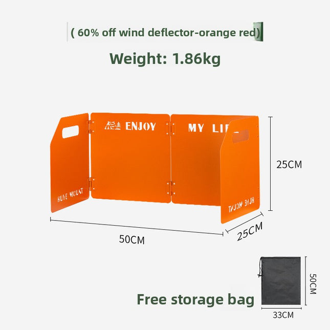 Orange Heavy-Duty 4-Fold Camping Stove Windshield Portable Steel Wind Deflector for Outdoor Cooking and