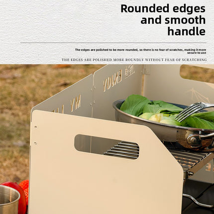 Orange Heavy-Duty 4-Fold Camping Stove Windshield Portable Steel Wind Deflector for Outdoor Cooking and – product features