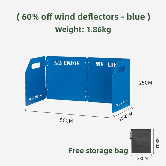 Blue Heavy-Duty 4-Fold Camping Stove Windshield Portable Steel Wind Deflector for Outdoor Cooking and