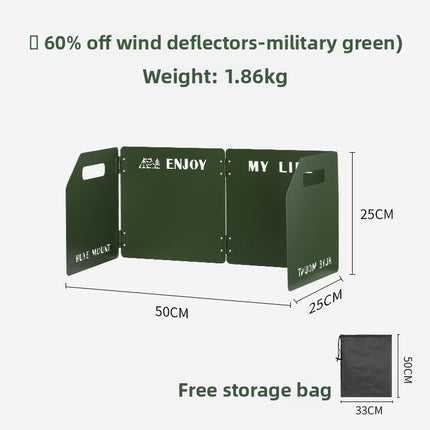 Green Heavy-Duty 4-Fold Camping Stove Windshield Portable Steel Wind Deflector for Outdoor Cooking and