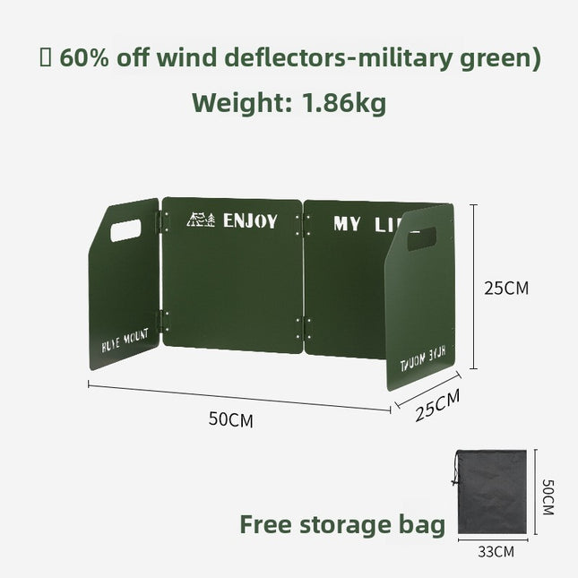 Green Heavy-Duty 4-Fold Camping Stove Windshield Portable Steel Wind Deflector for Outdoor Cooking and