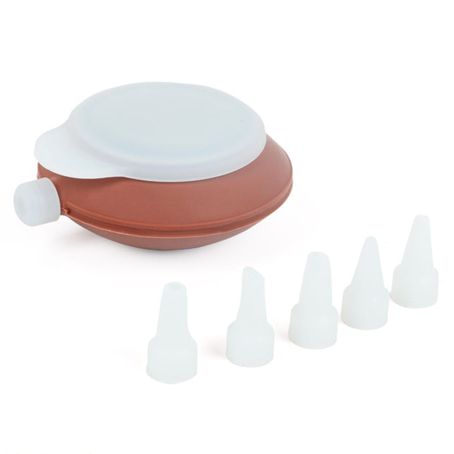 2-Pack Food Grade Silicone Macaron Piping Pot Squeezer with 5 Interchangeable Nozzles for Dessert
