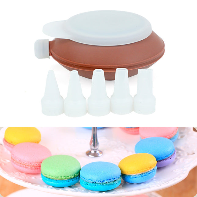 2-Pack Food Grade Silicone Macaron Piping Pot Squeezer with 5 Interchangeable Nozzles for Dessert – product detail