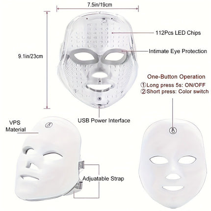 7-Color LED Face Mask with 112 Photon LED Chips Lightweight 290g Beauty Device for Home Skincare and Facial Comfort in Australia