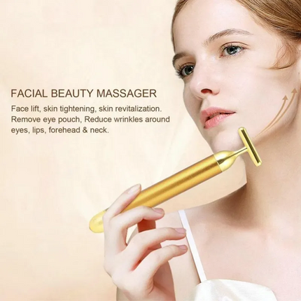 Sliver Electric T-Shape Facial Massage Bar Waterproof Gold Tone Beauty Roller for Daily Skincare and High Frequency Vibration