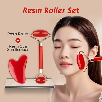 Blue Dual-Head Resin Facial Roller and Heart-Shaped Gua Sha Set for Home SPA Skincare and Face Neck Massage