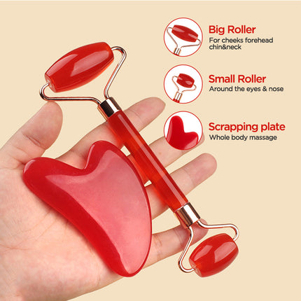 Blue Dual-Head Resin Facial Roller and Heart-Shaped Gua Sha Set for Home SPA Skincare and Face Neck Massage