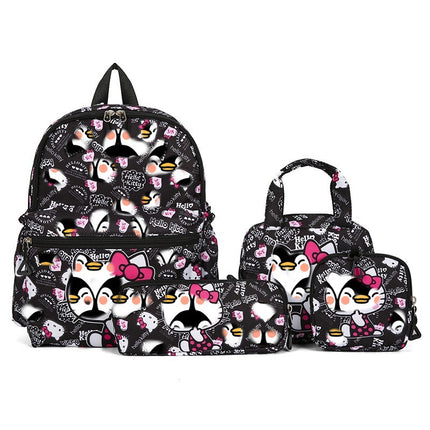 Black 4-Piece Large Capacity School Backpack Set for Primary Students Years 3-6 Durable Nylon Lightweight Rucksack with Handbag for Daily Australian School Life