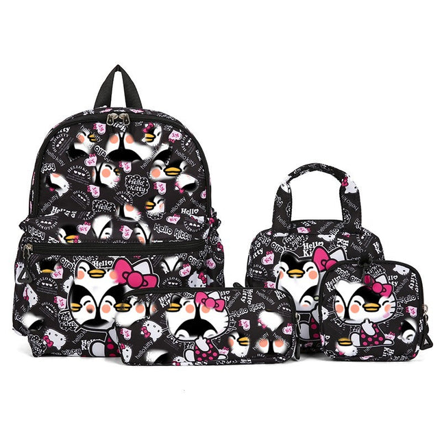 Black 4-Piece Large Capacity School Backpack Set for Primary Students Years 3-6 Durable Nylon