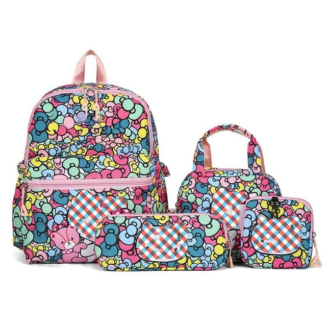 Pattern KT 4-Piece Large Capacity School Backpack Set for Primary Students Years 3-6 Durable