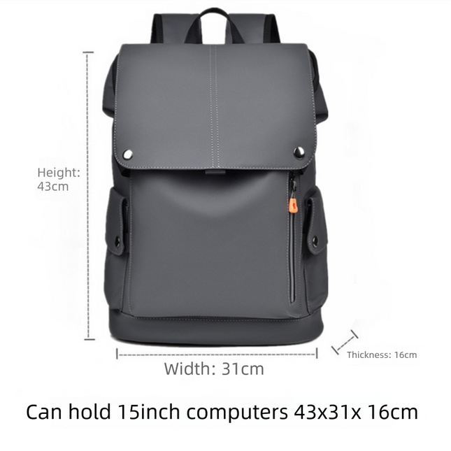 Dark grey Men Large Capacity Business Laptop Backpack Waterproof PU Leather Travel Rucksack with USB Port