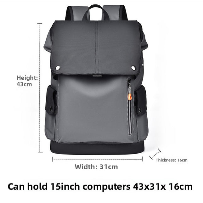 Black and gray Men Large Capacity Business Laptop Backpack Waterproof PU Leather Travel Rucksack with USB