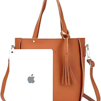 Black 4-Piece Women Bag Set Lychee Grain PU Leather Large Capacity Tote Shoulder Bag Crossbody Clutch and Card Holder for Daily Travel and Work Use