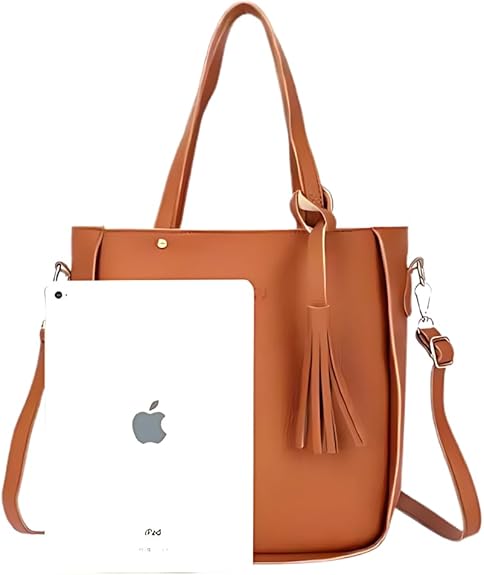 Grey 4-Piece Women Bag Set Lychee Grain PU Leather Large Capacity Tote Shoulder Bag Crossbody Clutch and – product detail