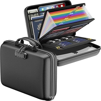 Black Fireproof EVA Hard-Shell File Organizer Briefcase with Combination Lock Waterproof Accordion Document Storage Bag for Australian Home Office and Business