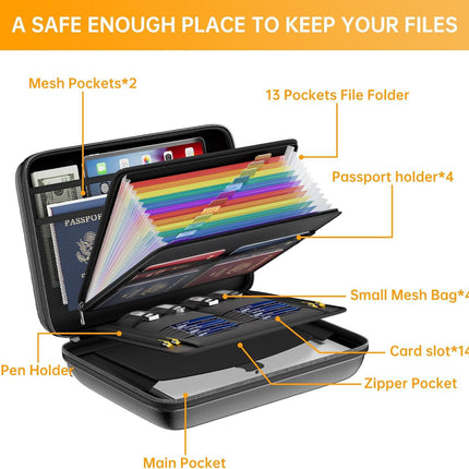 Black Fireproof EVA Hard-Shell File Organizer Briefcase with Combination Lock Waterproof Accordion Document Storage Bag for Australian Home Office and Business