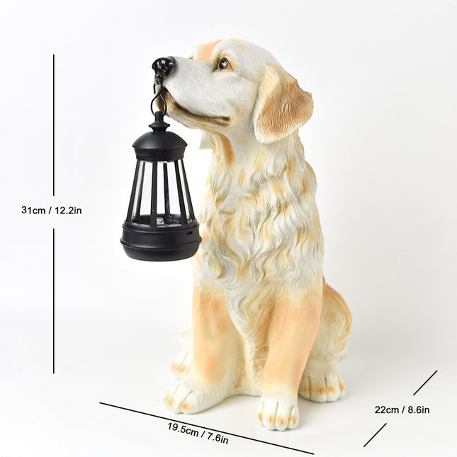 Solar Dog Garden Statue with Lantern Waterproof Resin Puppy Ornament for Outdoor Patio Pathway Backyard