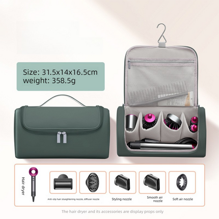 Green Portable Hair Dryer and Curler Storage Bag Waterproof PU Leather Travel Case with Hanging Hook for Local Professionals and Modern Lifestyles