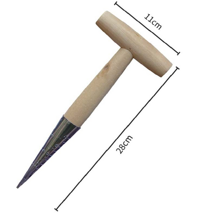 2 Pack Gardening Dibber with T-Shaped Wooden Handle Chrome Tip Seed Sower and Transplanting Tool with Measurement Scale for Local Garden Maintenance