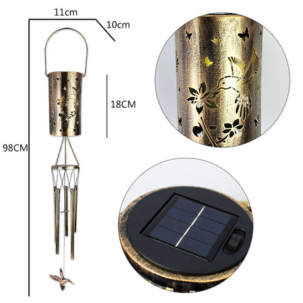Hummingbird Solar Wind Chime Lantern with Iron Art Projection Waterproof Decorative Light for Garden and Local Home Landscapes Elegant Outdoor Illumination Solution
