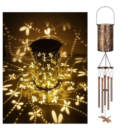 Dragonfly Solar Wind Chime Lantern with Iron Art Projection Waterproof Decorative Light for Garden and Local Home Landscapes Elegant Outdoor Illumination Solution