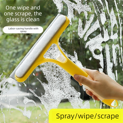 2-PCS Yellow 3-in-1 Window Squeegee with Built-in Spray Bottle and TPR Scraper for Glass and Car Windshields Professional Multi-Purpose Local Cleaning Solution